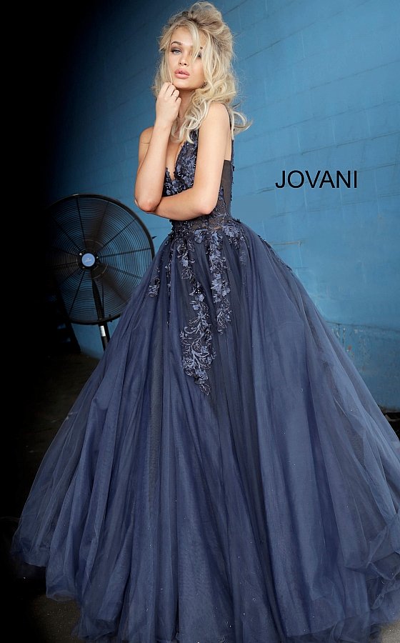 Jovani 55634 floral appliques prom dress ballgown Lace Tulle Long