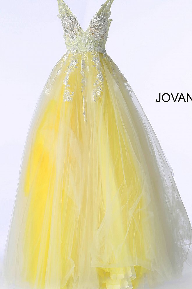 Jovani 55634 floral appliques v neckline prom dress ballgown Tulle ballgown, floor length, floral appliques, sheer sleeveless bodice, bra cups, v neckline and back.  Available Colors: black, champagne, navy/black, off white/blush, off white/light blue, off white/off white, off white/yellow, off white/ lilac, red, teal  Available Sizes: 00 - 24