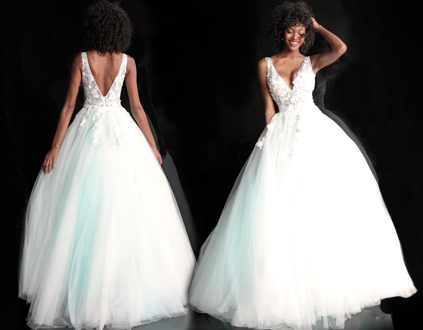 Floral tulle hot sale prom dress