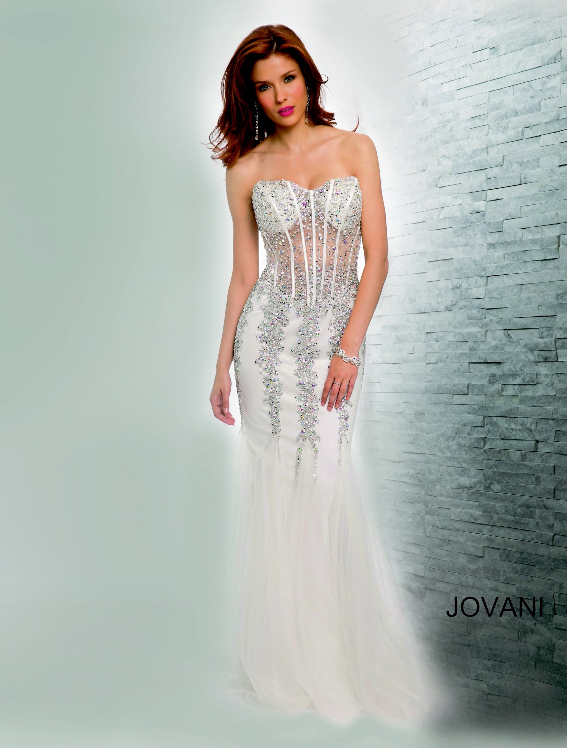 Jovani 5908 Sheer Corset Mermaid Prom Dress Pageant Sexy Embellished F –  Glass Slipper Formals