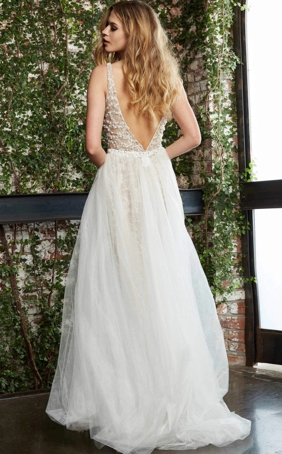 Jovani Bridal 60010 embellished v neckline jumpsuit tulle