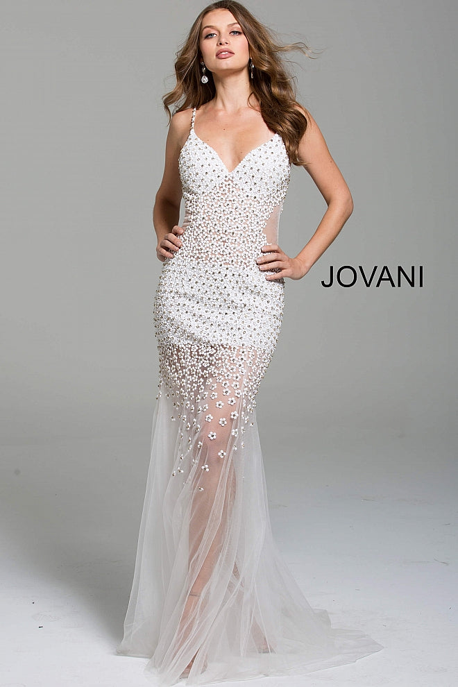 White dress clearance with silver beading