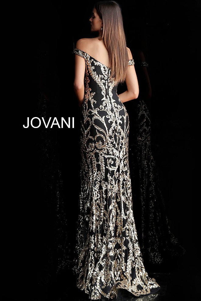 Jovani 63349 Blk Royal Sz 2 Sequin Mermaid Prom Dress Long Fitted Pageant Off The Shoulder Glass Slipper Formals