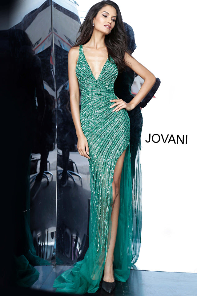 Emerald green high low hotsell prom dress