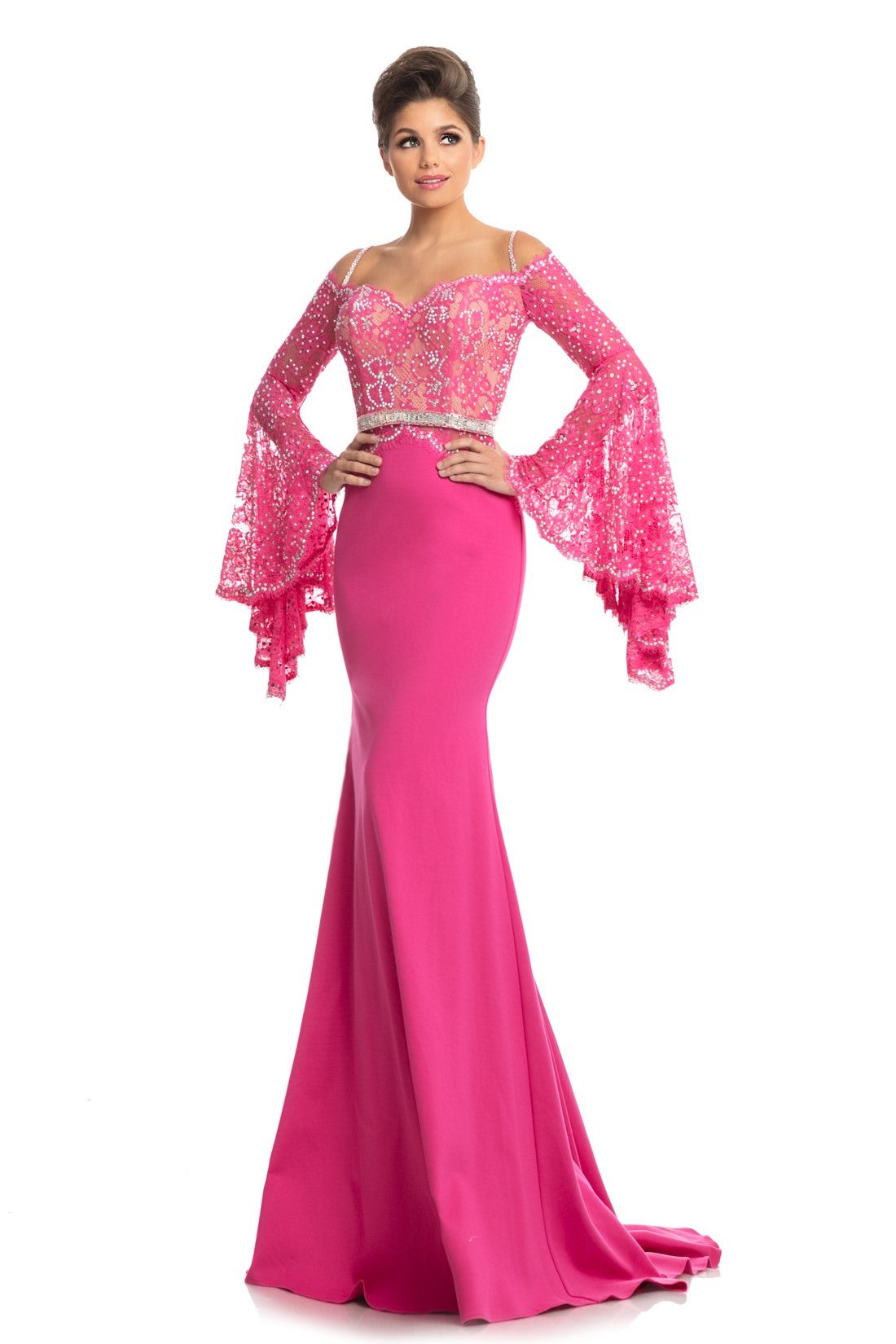 Johnathan Kayne 2611 Size 16 Barbie Pink Long Fitted Halter V Neck Cor –  Glass Slipper Formals