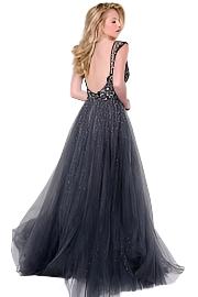 Jovani JVN46081 size 0 Charcoal Prom Dress Overskirt Pageant Gown Shee Glass Slipper Formals