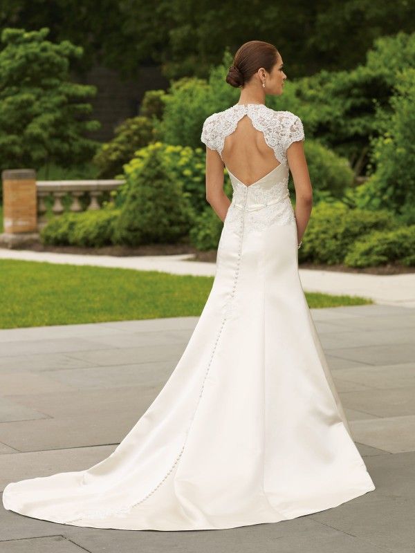 Mon Cheri 110230 Size 26W Satin Fit & Flare Wedding Dress Lace