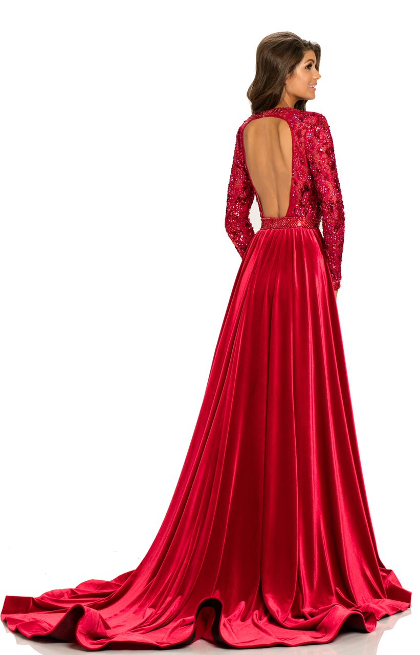 Red Stretch Velvet Pageant Dress