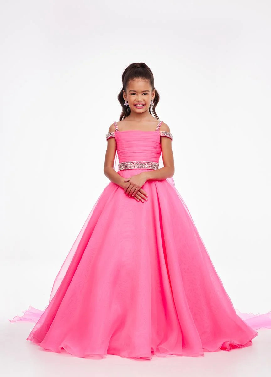 Ashley Lauren Kids 8094 Size 8 Long off the shoulder A Line Pageant Ba Glass Slipper Formals