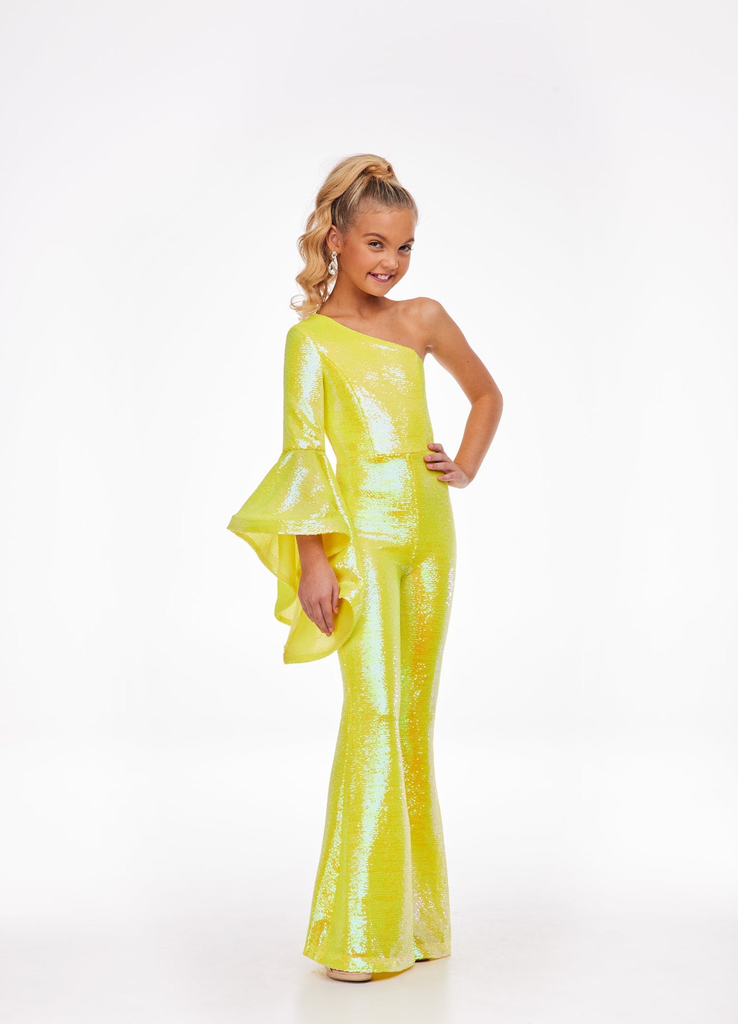 Ashley Lauren Kids 8110 Size 6 Coral One Shoulder Jumpsuit Long Bell S –  Glass Slipper Formals