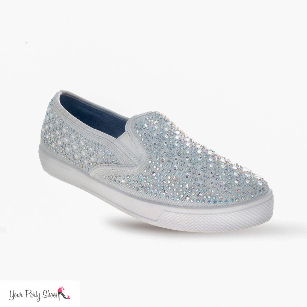 White glitter cheap slip on shoes