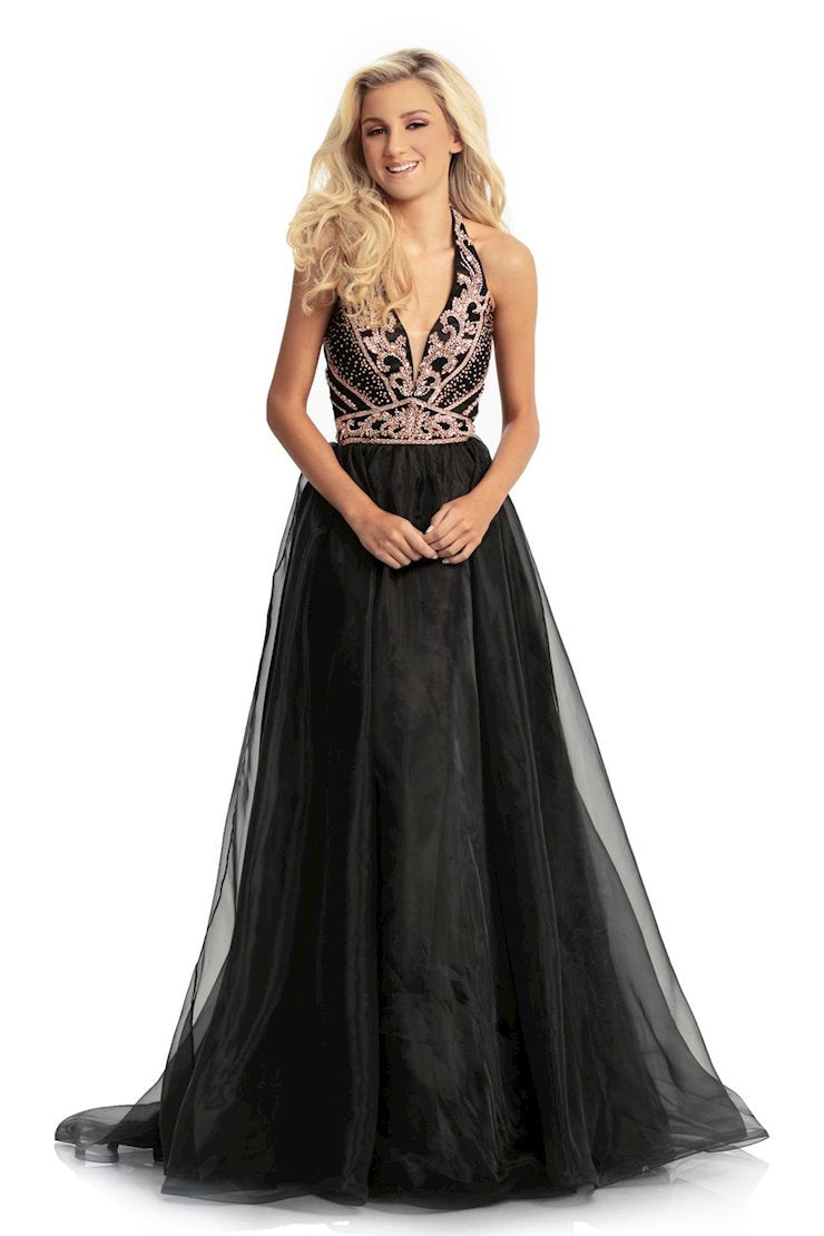 Black and Gold Halter Prom Dress