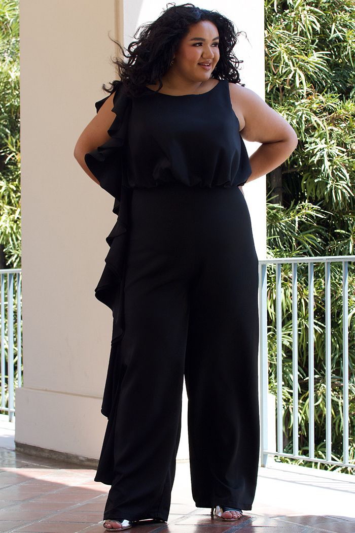 Sydney s Closet CE2014 Plus Sized Jumpsuit one shoulder ruffle pants suit CE 2014