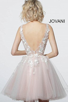 Jovani Dress 08273  Hot Pink Tulle Flare Skirt Embroidered Short Dress
