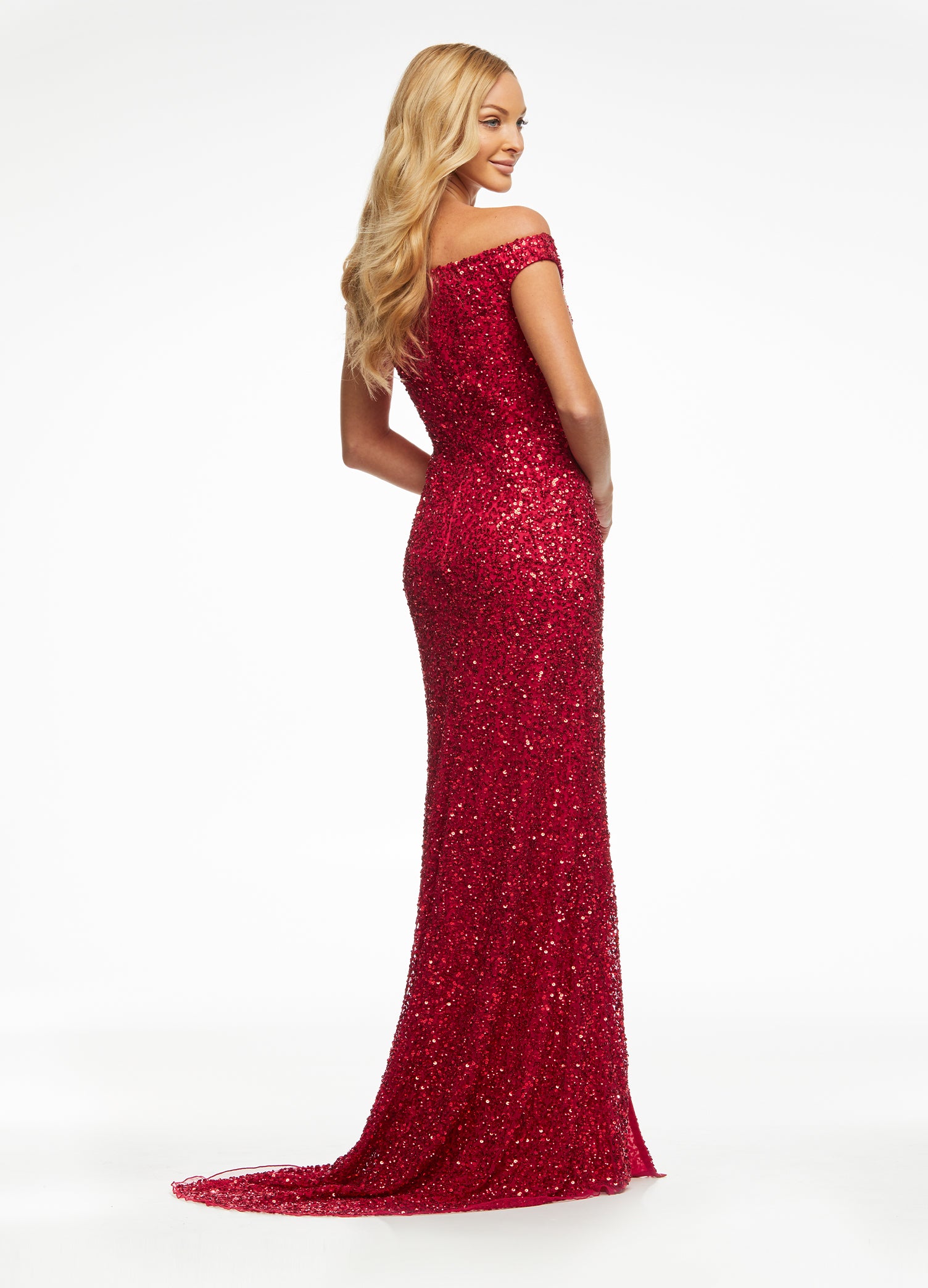 Ashley Lauren 11067 Size 0 Red Prom Dress Off the Shoulder Sequins