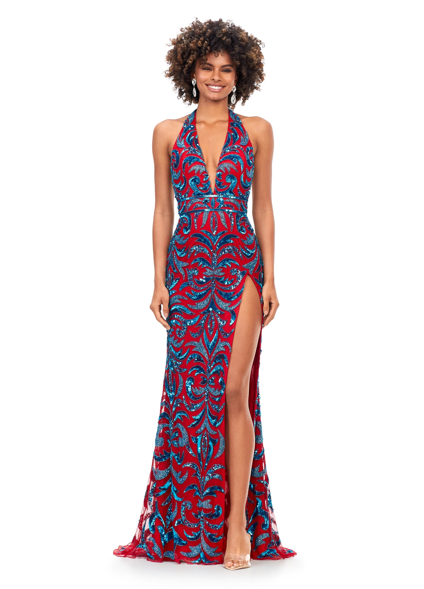 Ashley Lauren 11283 Halter Evening Gown with Sequin Motif