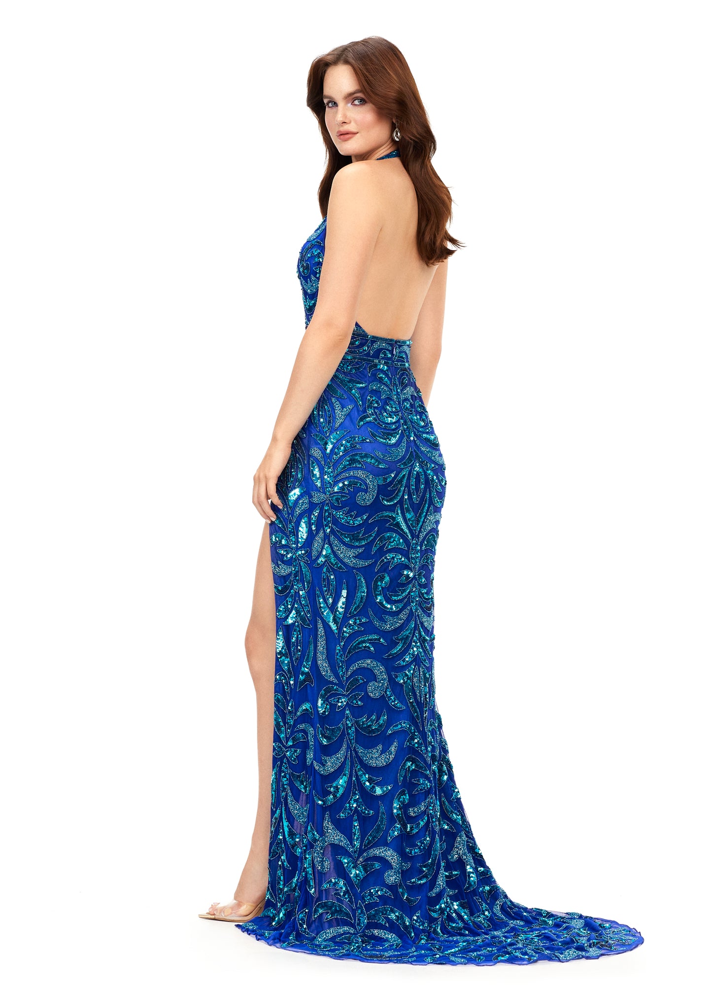 Ashley Lauren 11283 Halter Evening Gown with Sequin Motif