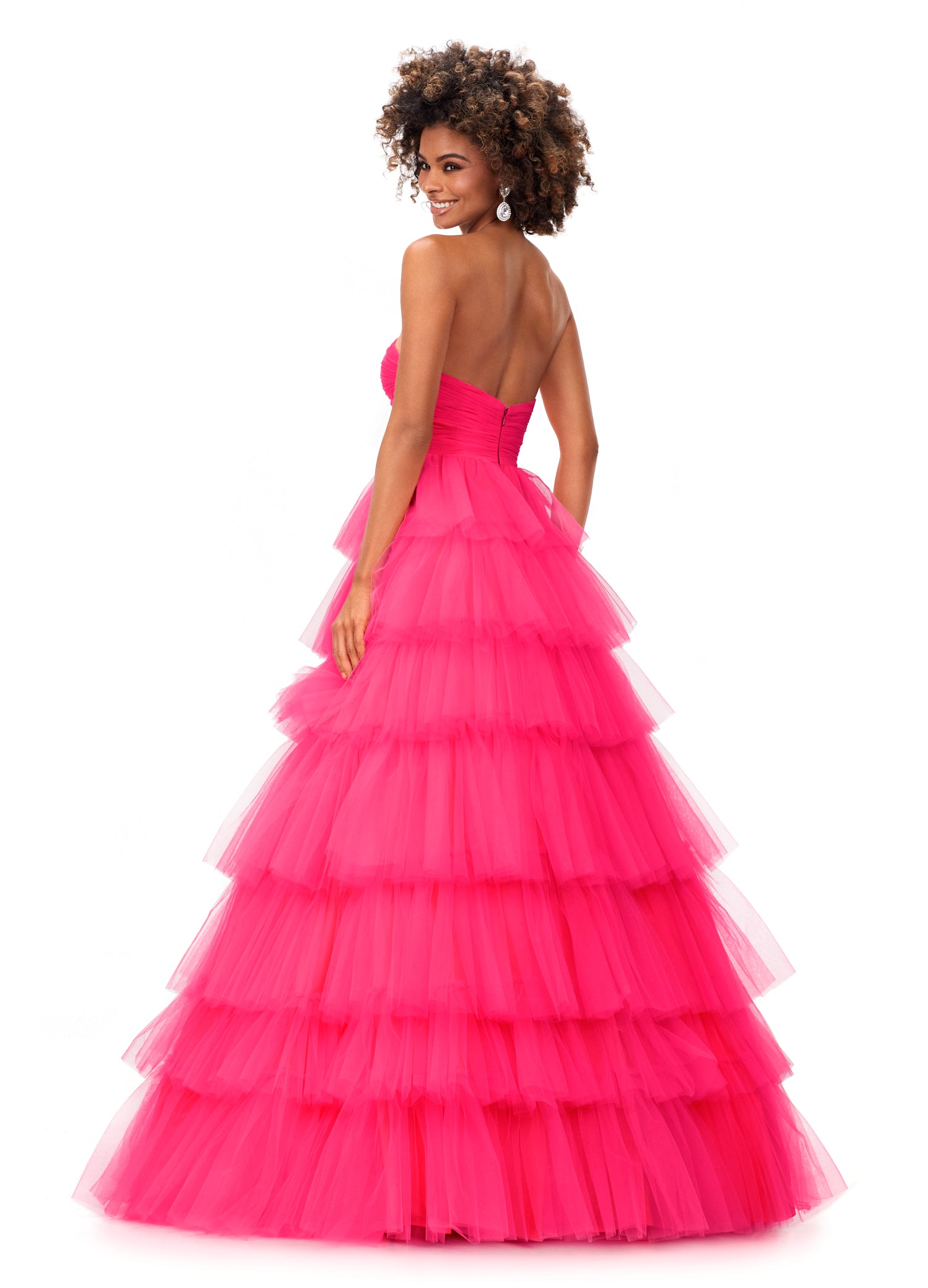 Ashley Lauren 11343 Strapless Multi-Tiered Tulle Prom Dress Ball