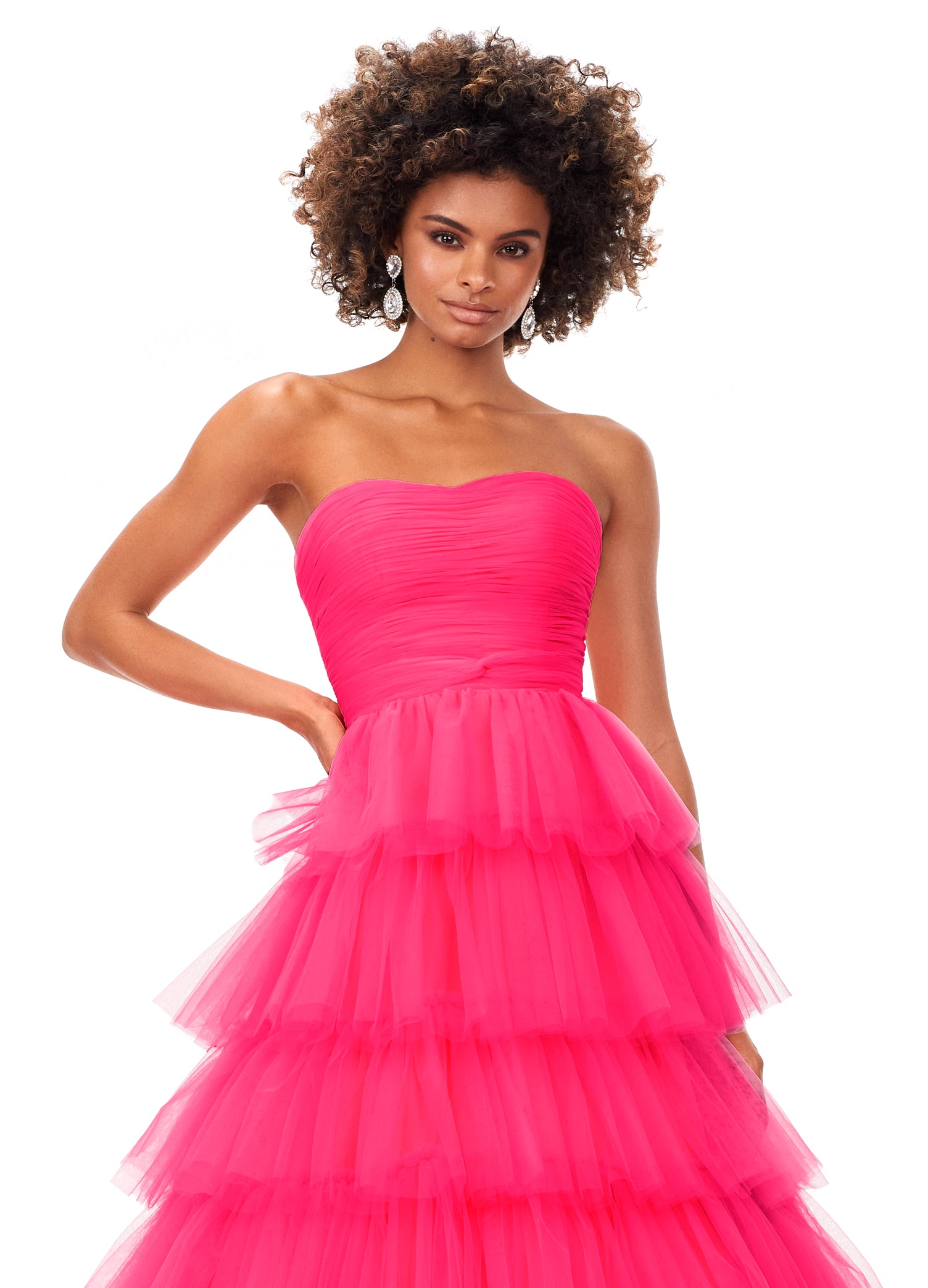 Ashley Lauren 11343 Strapless Multi-Tiered Tulle Prom Dress Ball