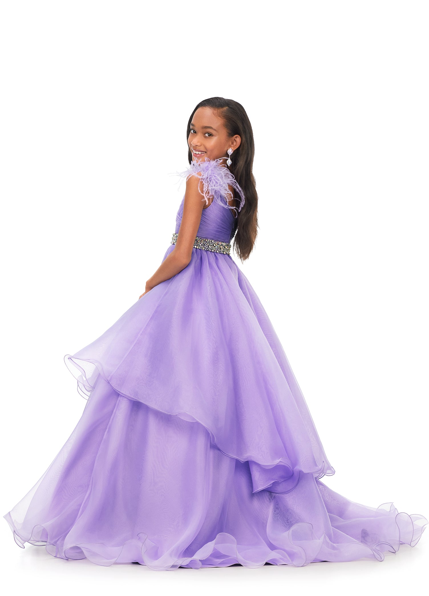 Ashley Lauren Kids 8184 Girls Pageant Dress Feather Ballgown Layer