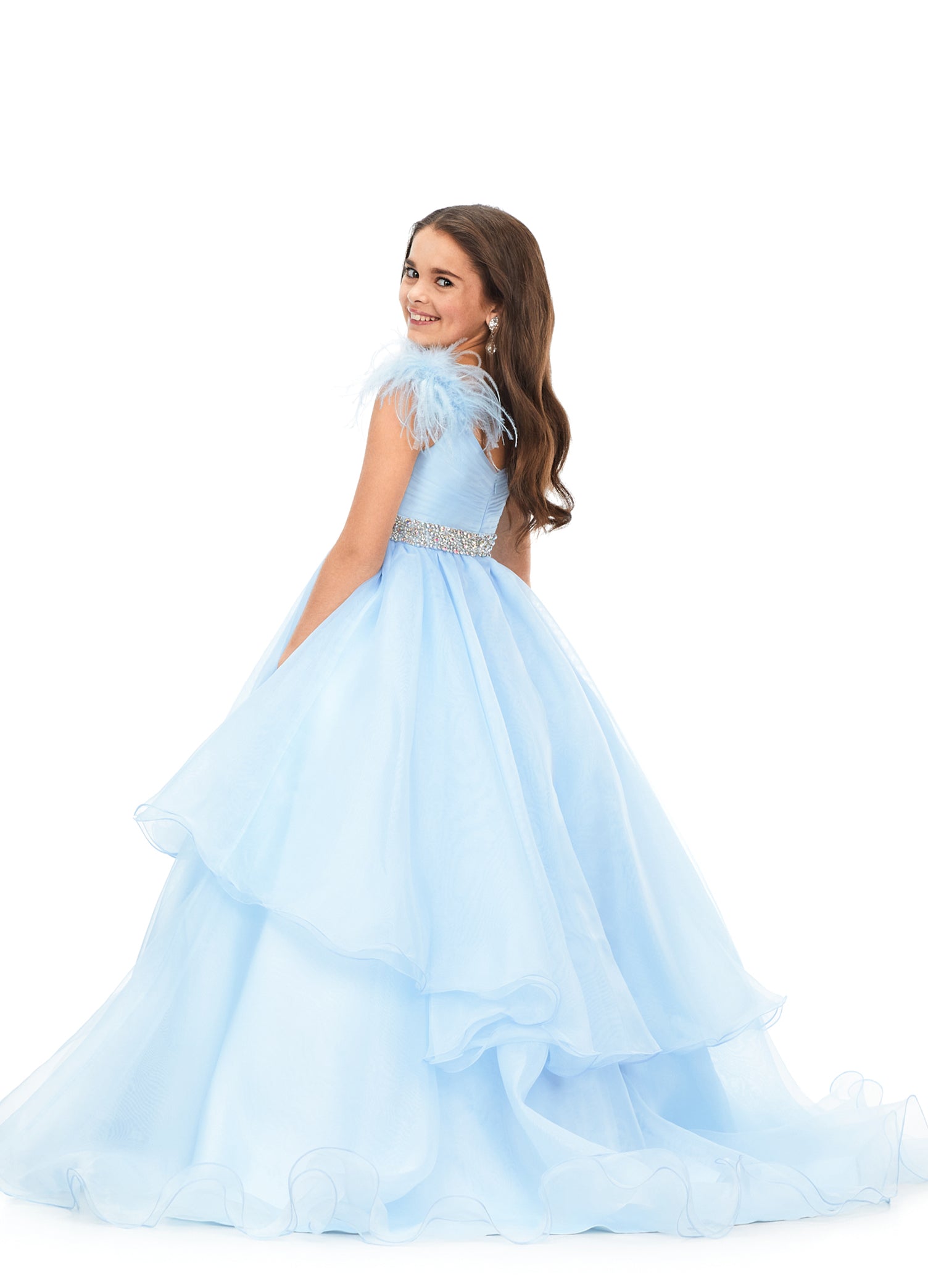 Ashley Lauren Kids 8184 Girls Pageant Dress Ball Gown with Feather Details