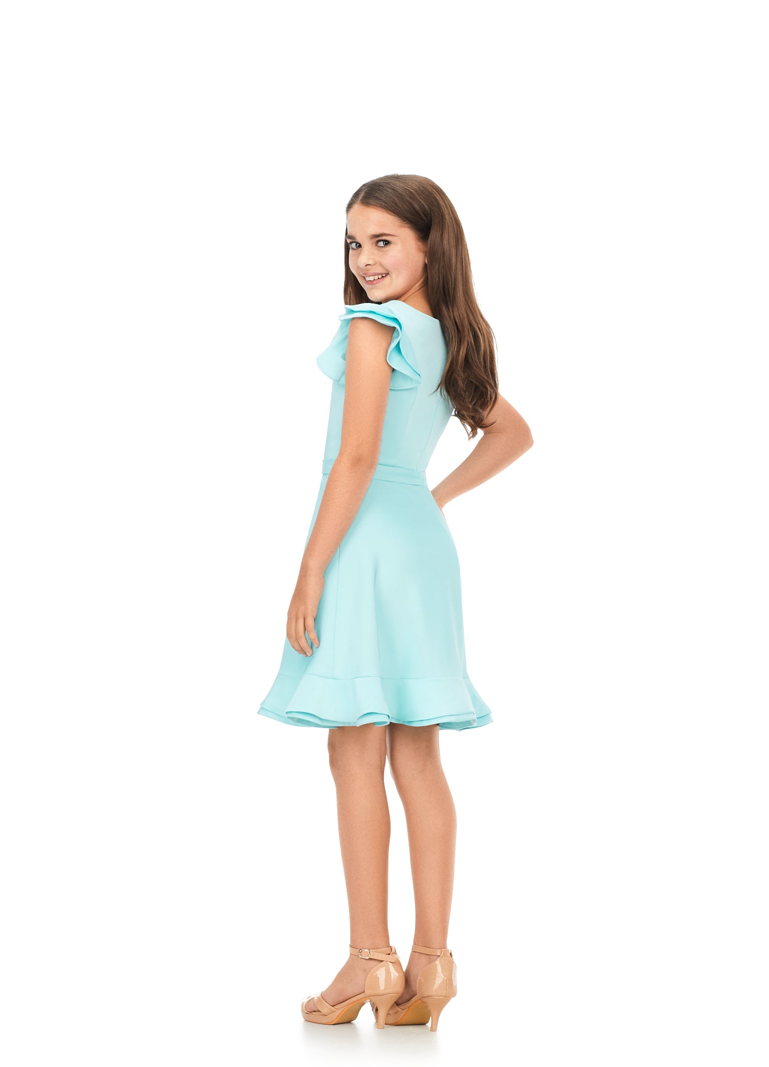 Ashley Lauren Kids 8168 Girls Crepe – Dress Ruffle Slipper Glass Formals Sleeves Cocktail with