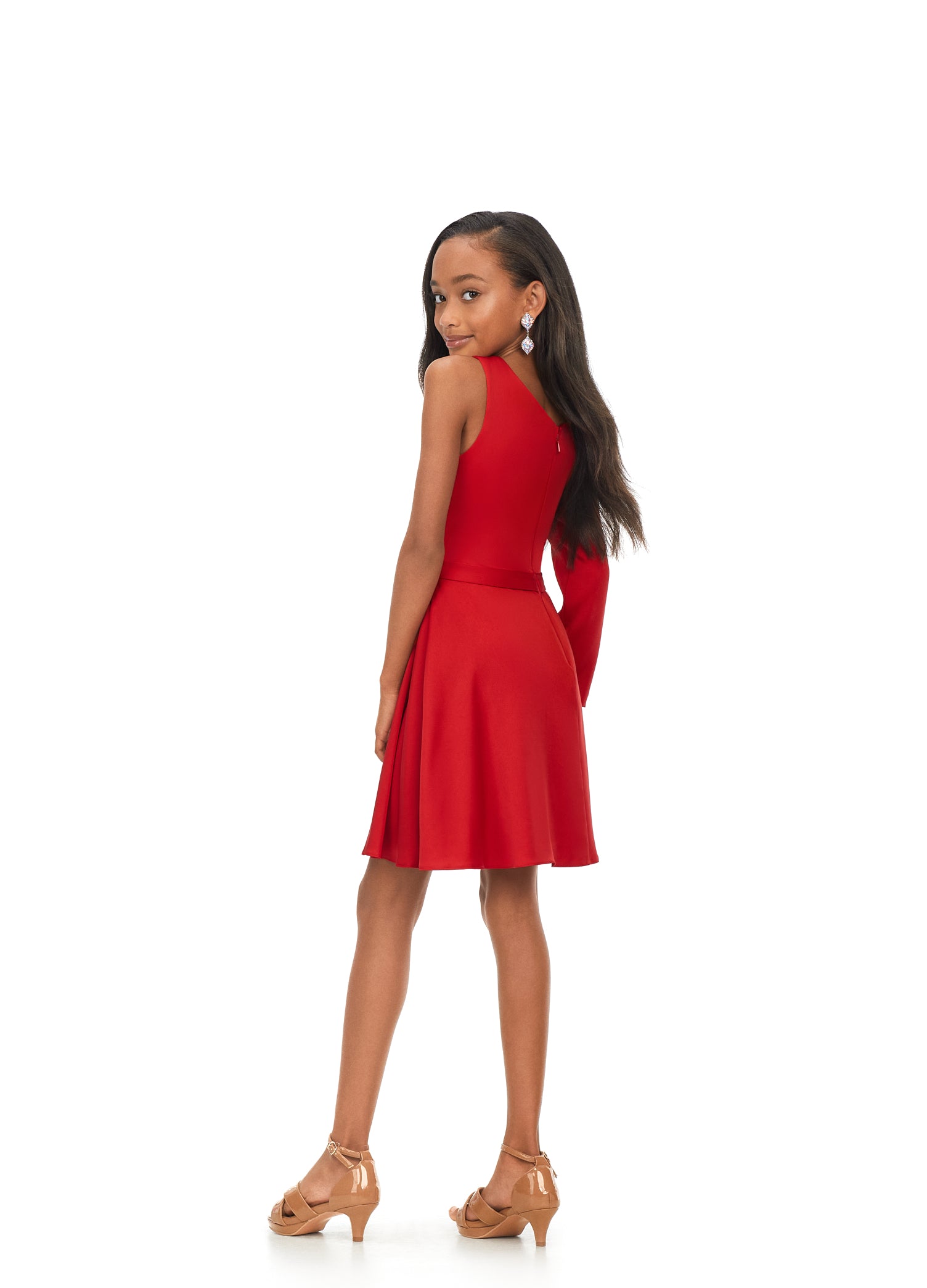 Kid Girl Solid Color Waffle Long-sleeve Dress