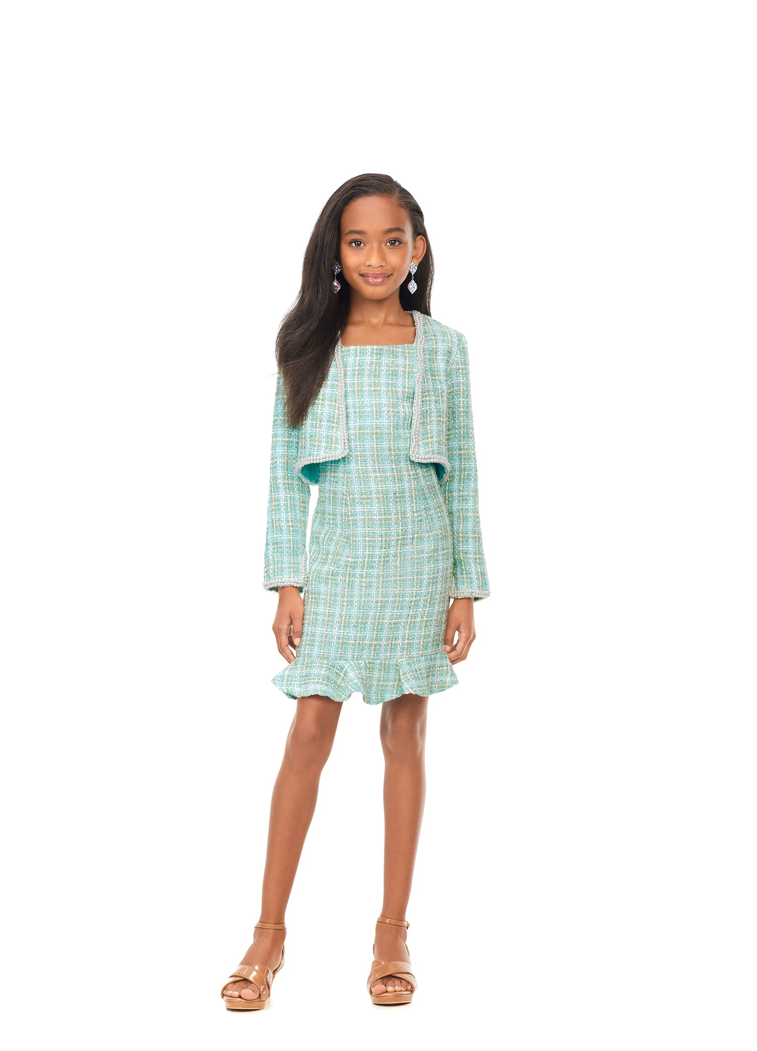 Ashley Lauren 8173 Kids Tweed Cocktail Dress with Jacket – Glass