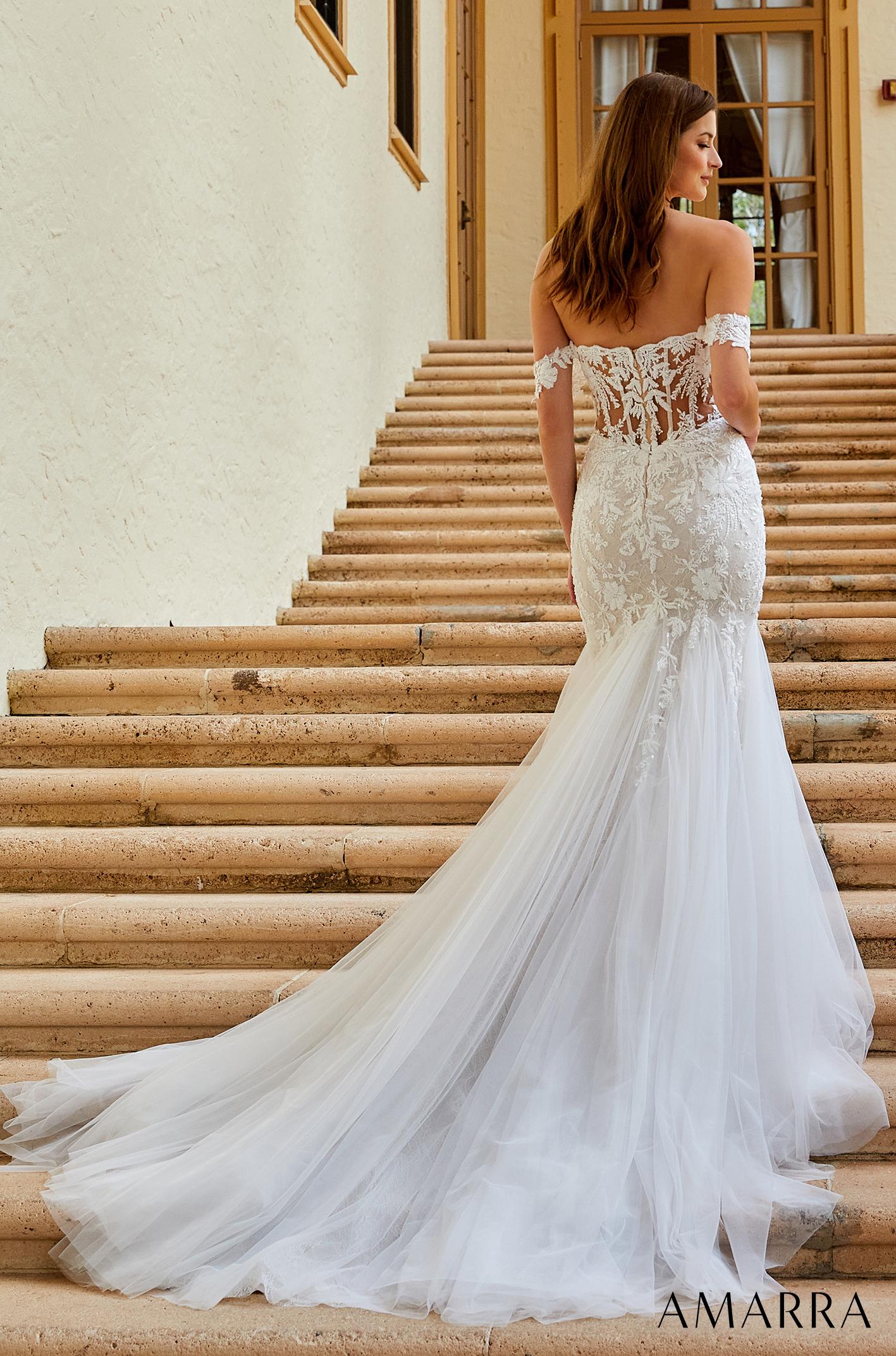 Wide Off-the-shoulder Wedding Dresses with Flare Skirt