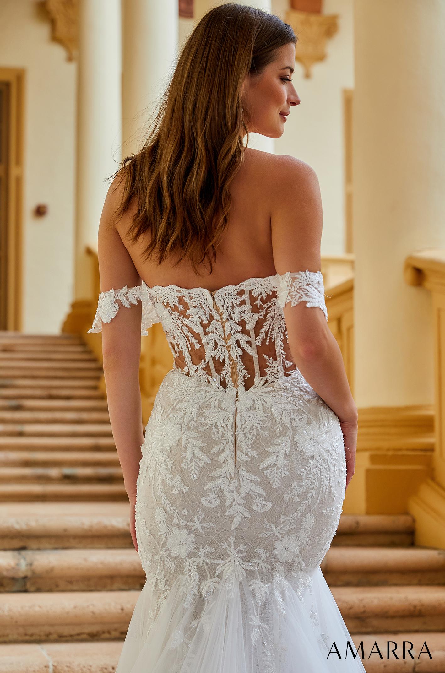 Amarra Bridal Hart 84368 Size 6 Backless Mermaid Wedding Dress Bridal  Gown Train Sheer Lace