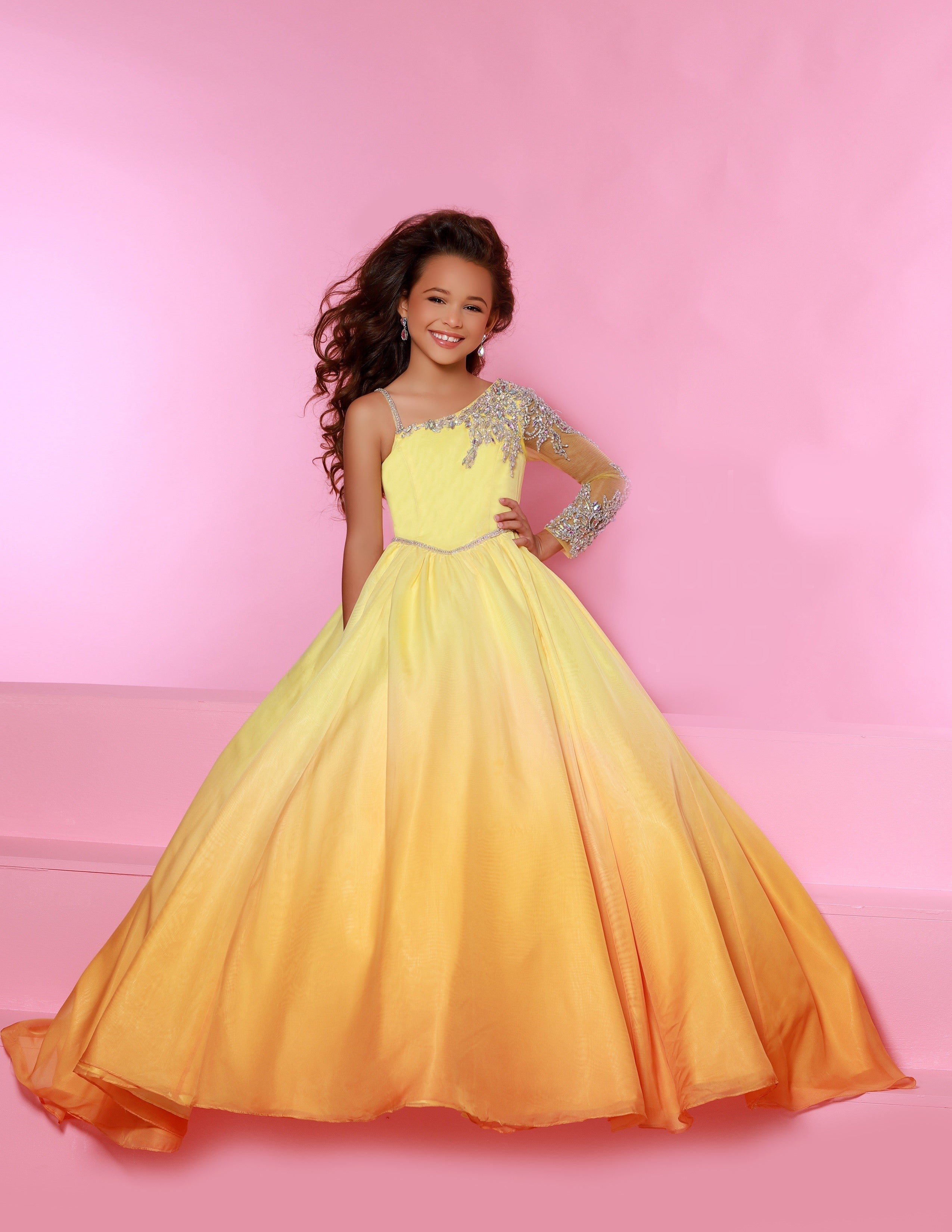 Sugar Kayne C160 size 2 Ocean Blue Girls Pageant Dress Ombre Cape