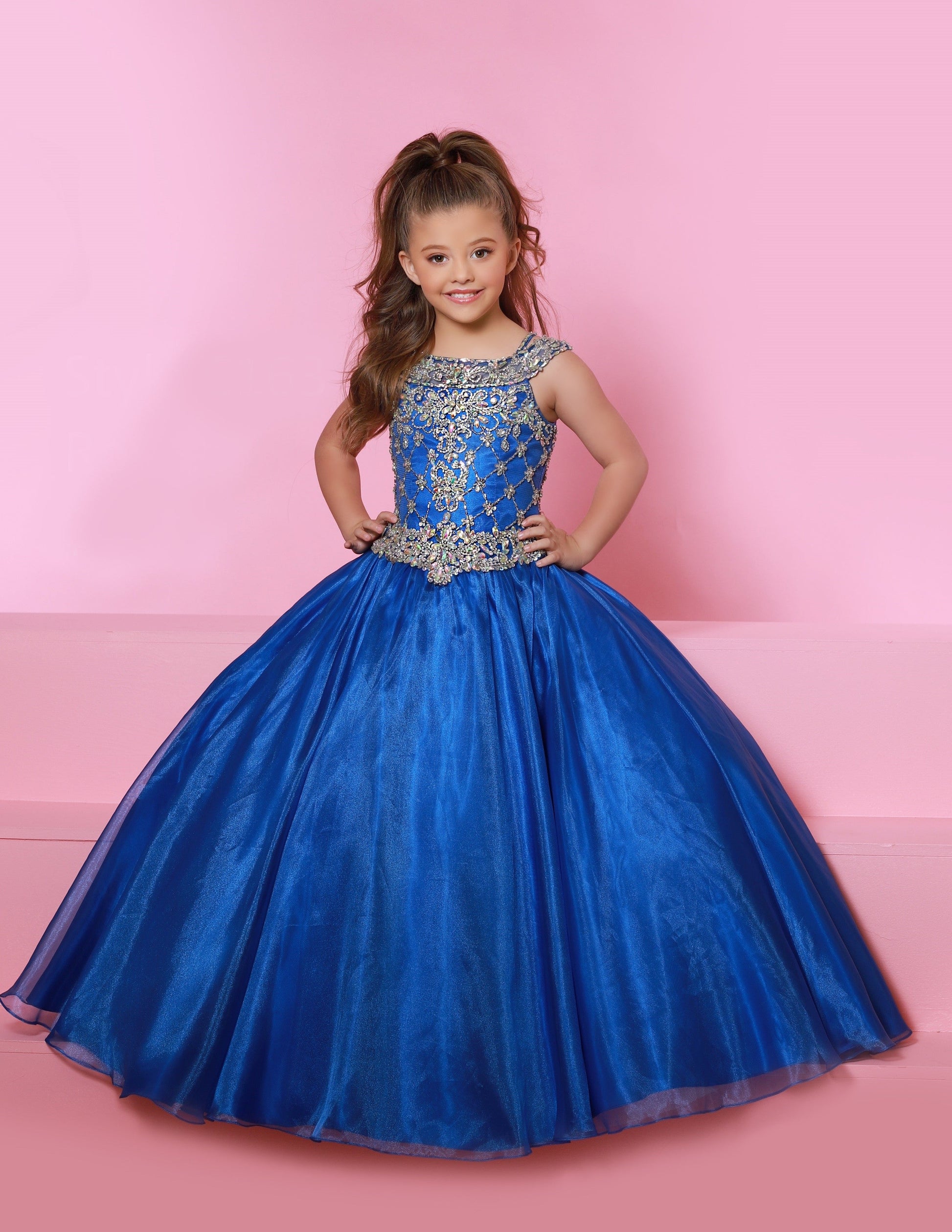 in Stock Sugar Kayne C169 Size 10, 12 Long Girls Pageant Ballgown Ombre One Shoulder Dress 12 / Blueberry/Ombre