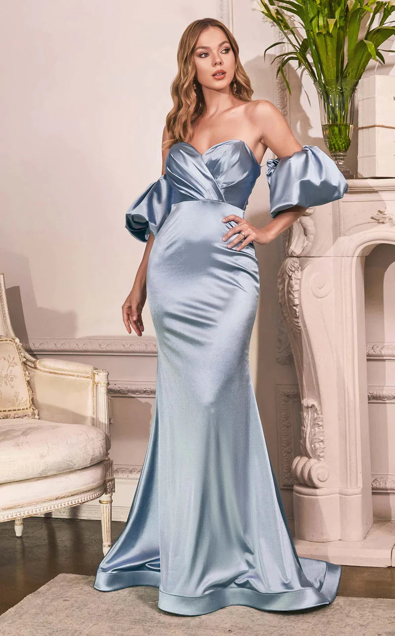 Silver Satin Strapless Dress