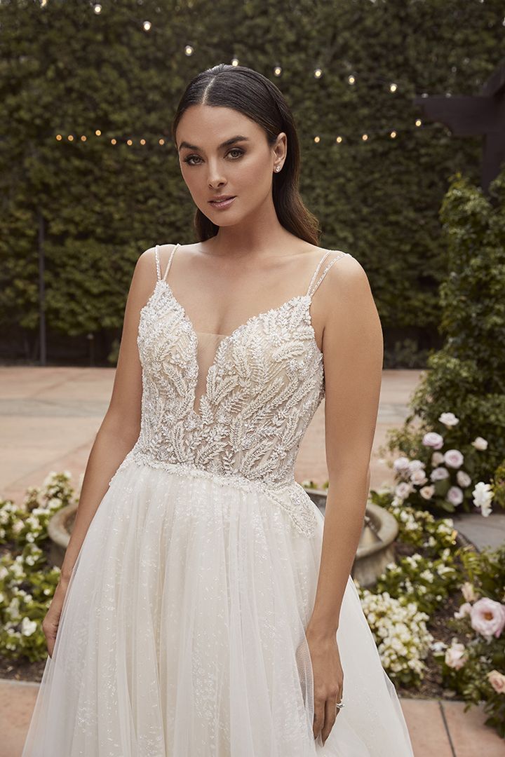 Plunge Neckline Beaded Foliage Lace A-Line Wedding Dress | Anna