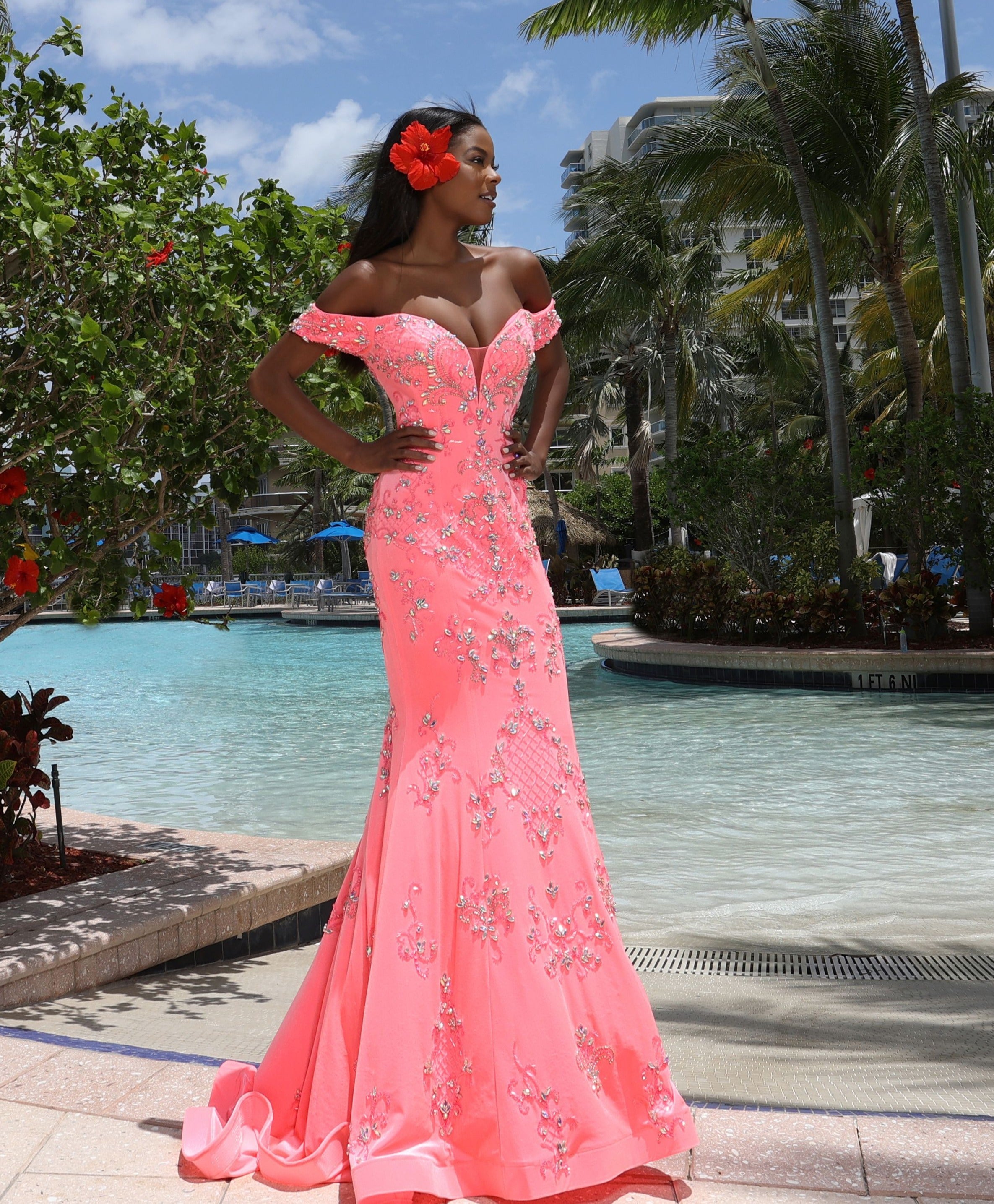 Coral fishtail sale dress