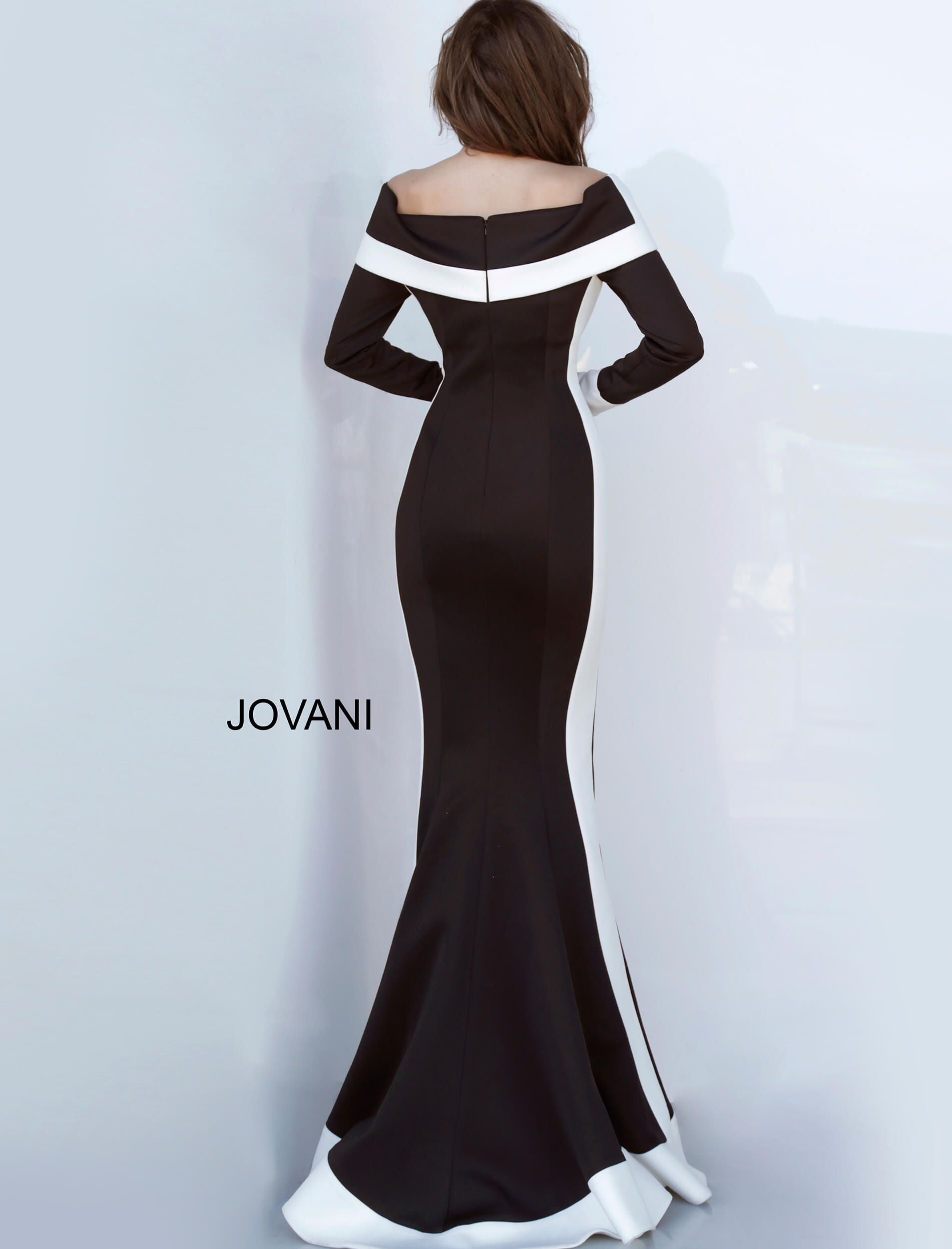 Black and white store evening gowns with sleeves