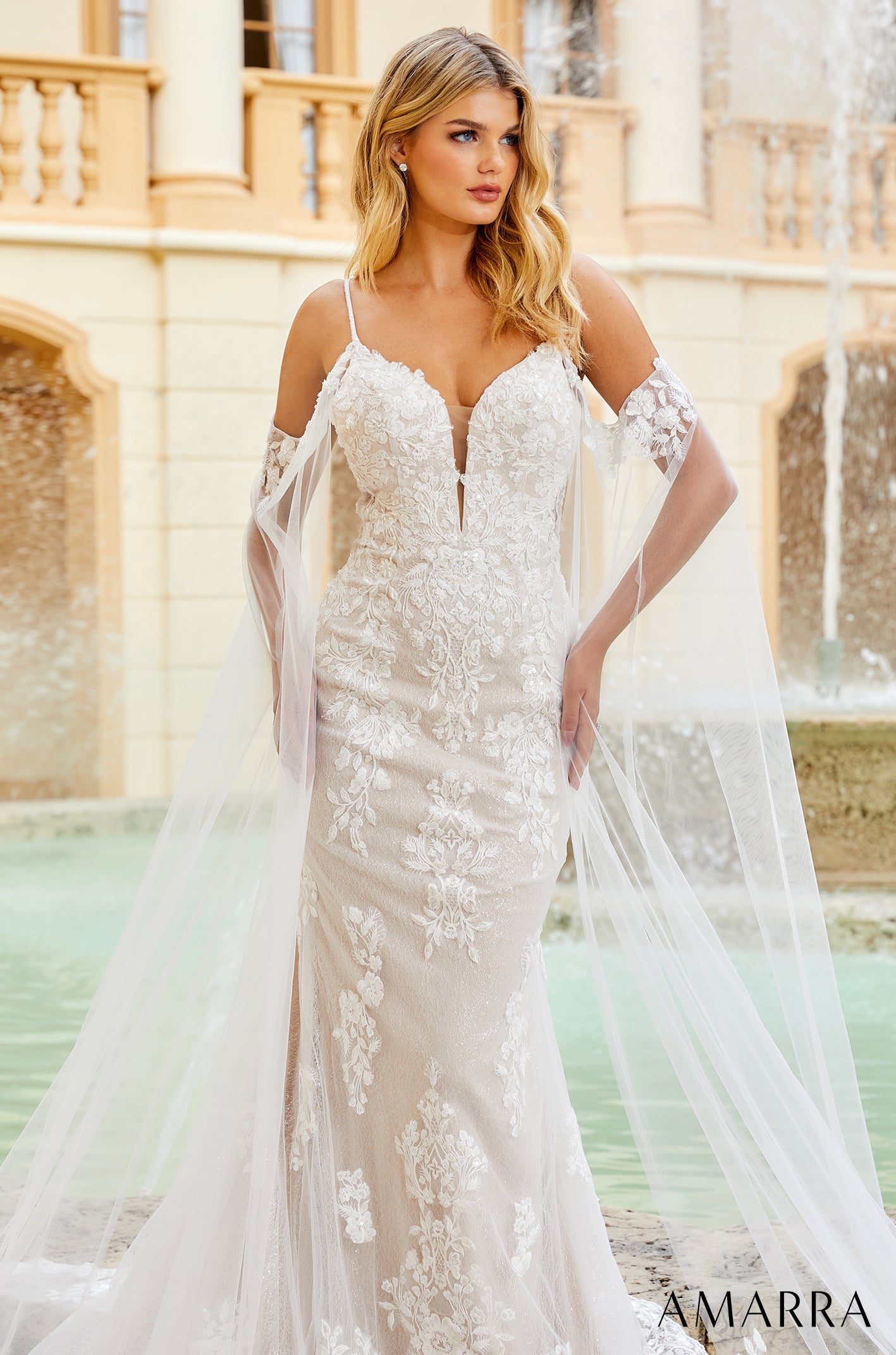 Wedding gown with cape on sale sleeves