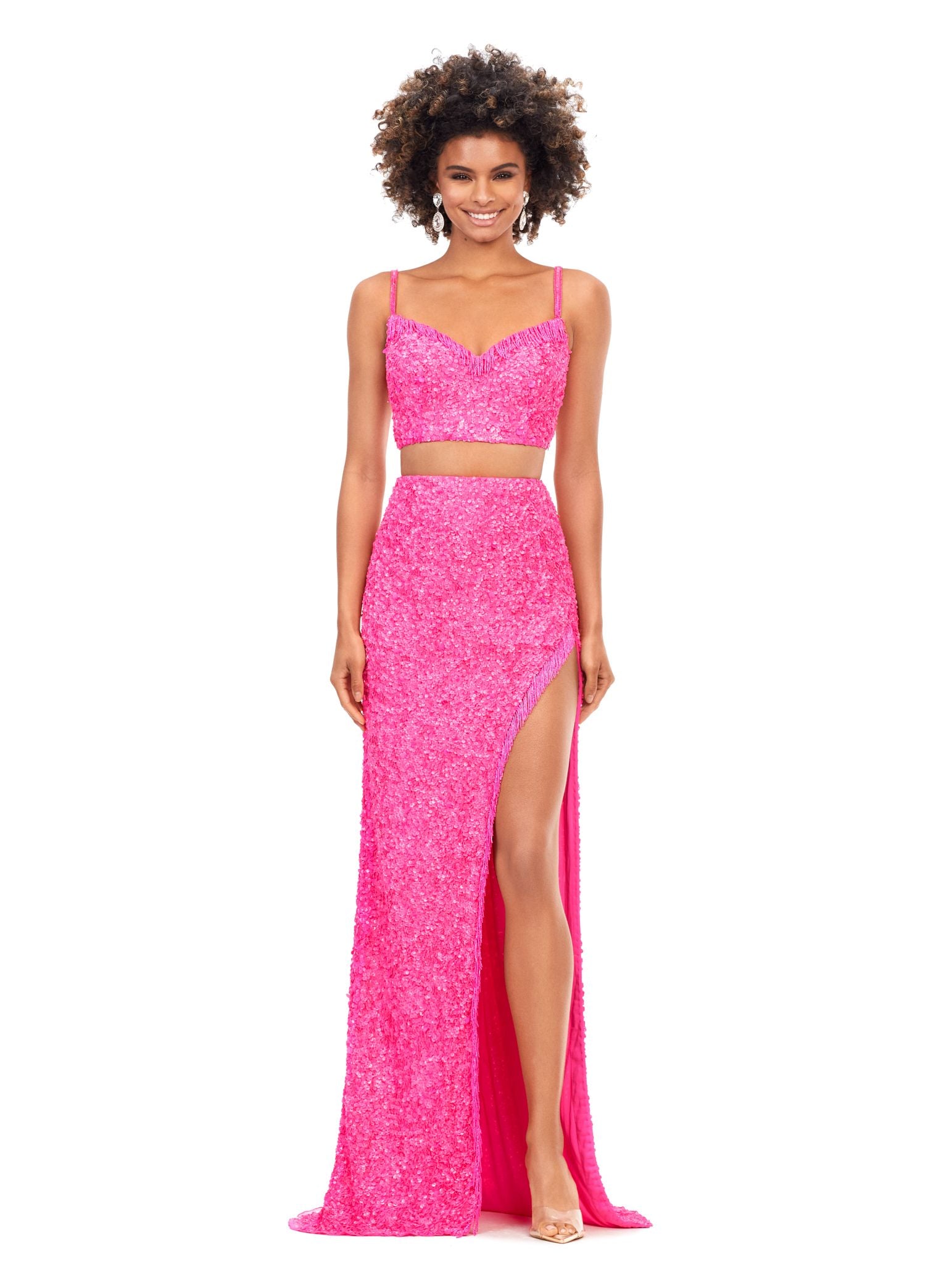 Hot pink two piece prom dress hotsell