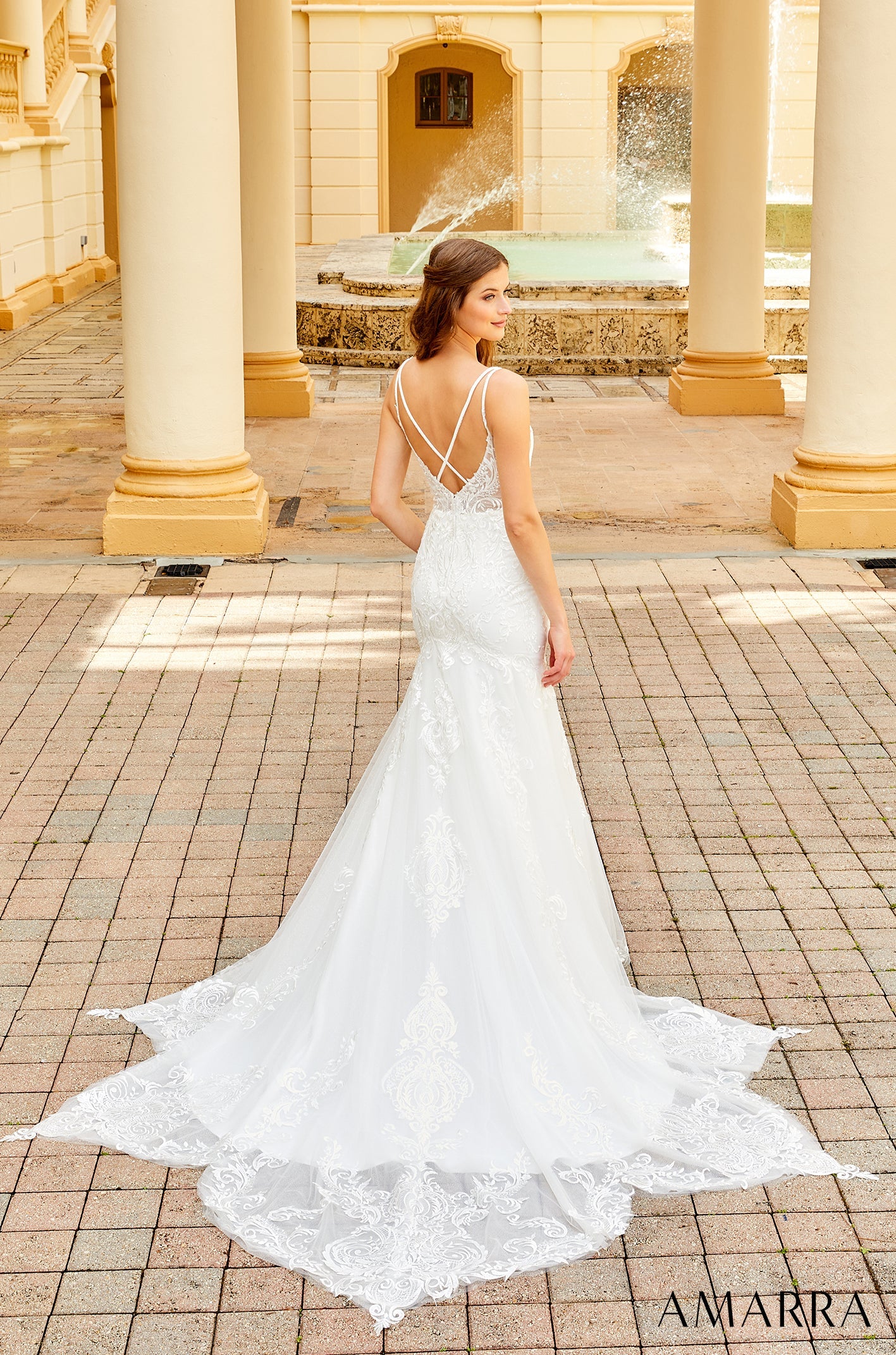 Amarra Bridal Hart Backless Mermaid Wedding Dress with Sheer Lace and Glass Slippers