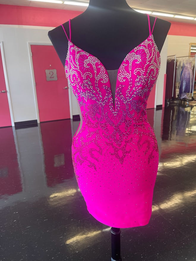 Pink dress 2025 with rhinestones