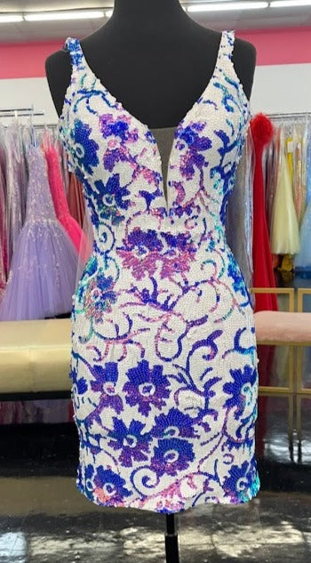 Jovani blue and outlet white floral dress