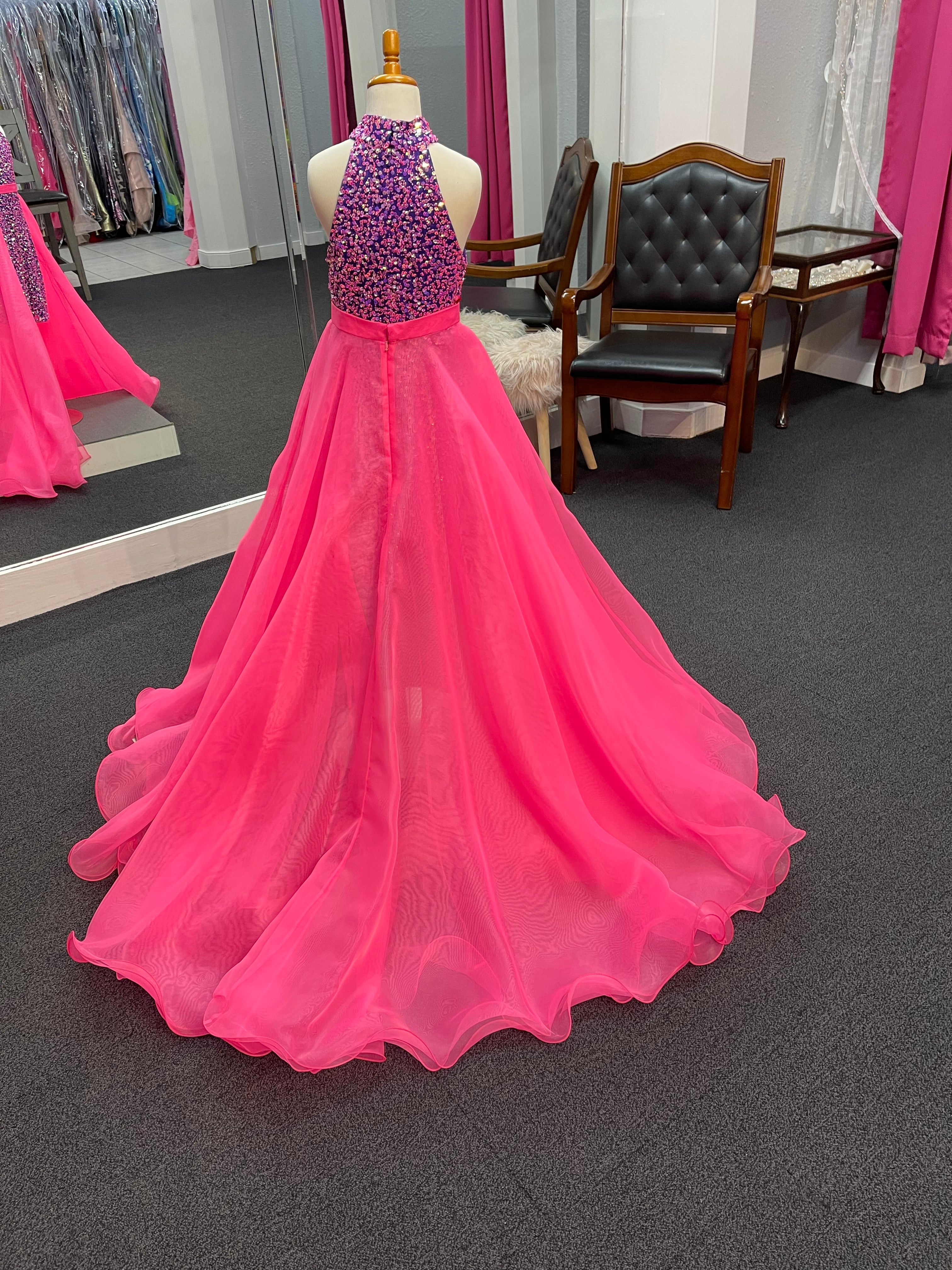 Ashley Lauren Kids 8067 Hot Pink Kids overskirt size 8 wire hem organza In  Stock