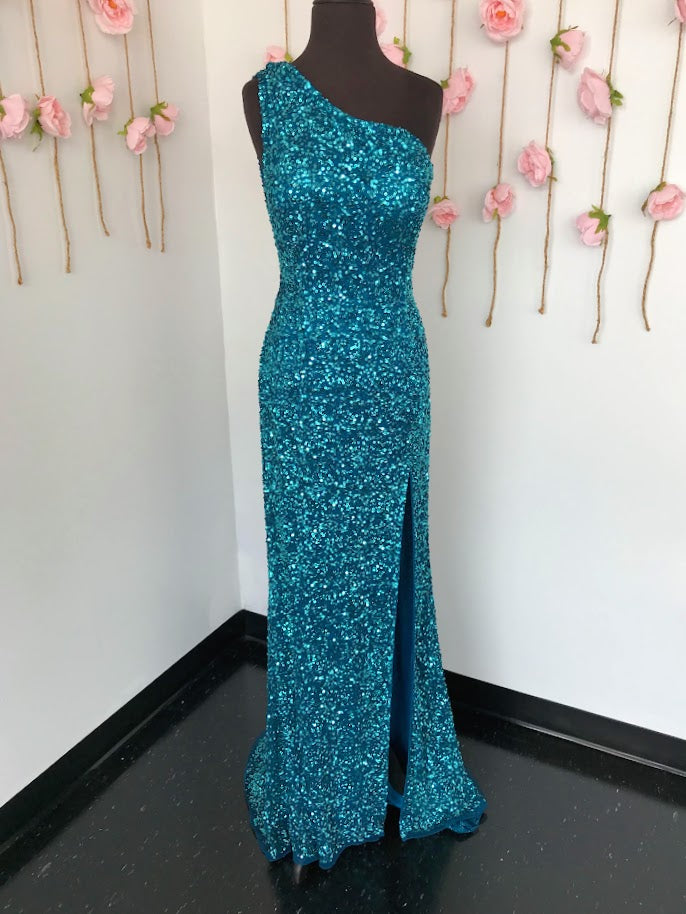 Ashley Lauren 11144 Sequin One Shoulder Prom Dress with Lace up Back S ...