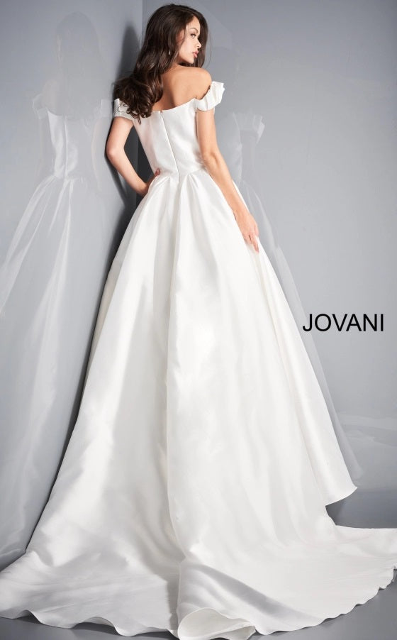 Jovani Bridal JB2500 Ivory Pleated A Line Ruffle Off the Shoulder Wedding  Dress