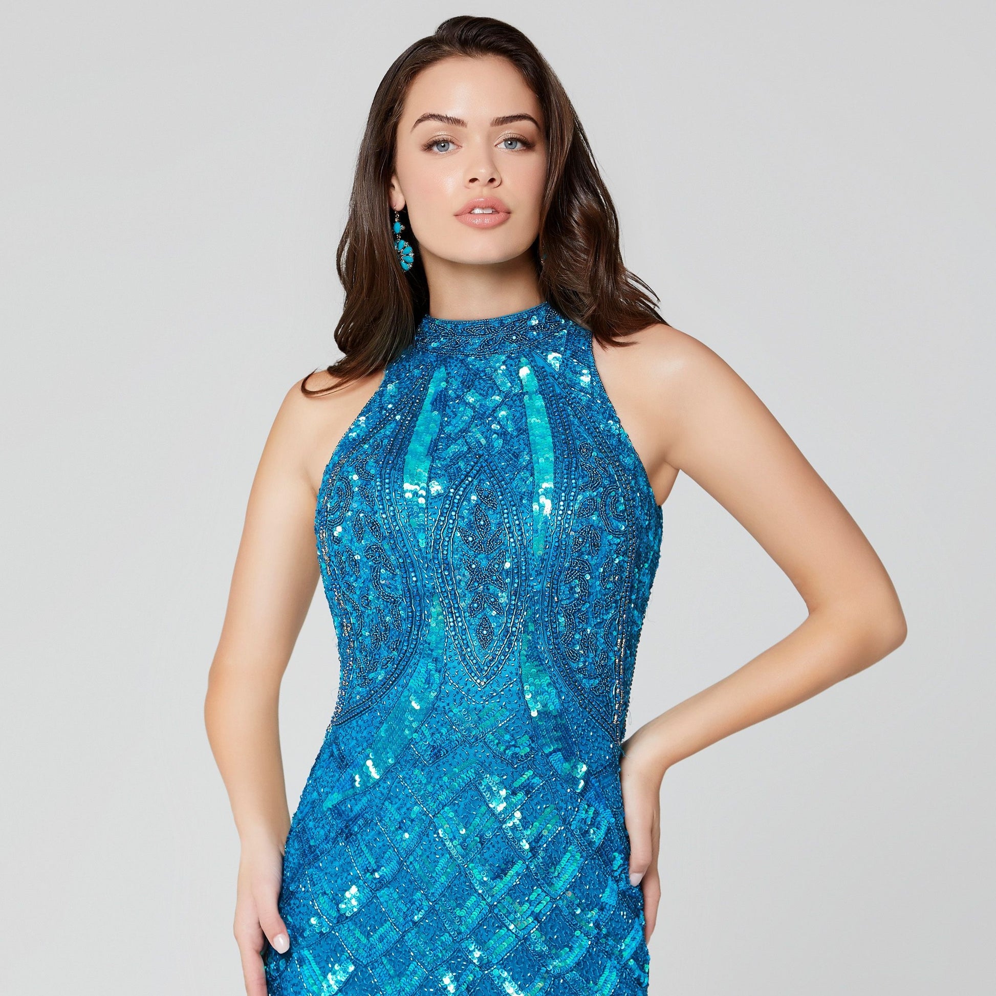Primavera Couture 3442 Size 18 Peacock Beaded High Neckline Prom Dress –  Glass Slipper Formals