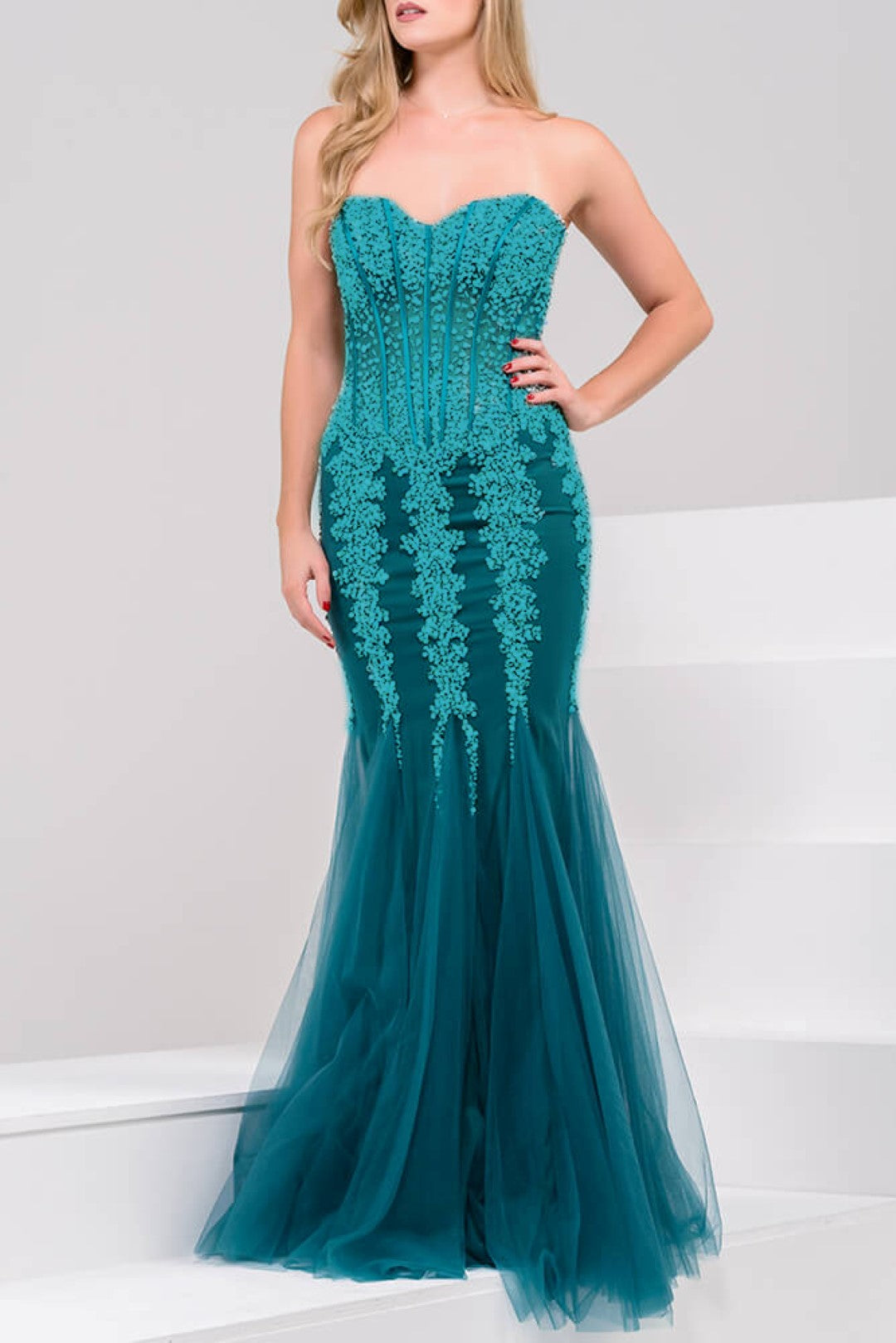 Jovani 5908 Sheer Corset Mermaid Prom Dress Pageant Sexy Embellished F Glass Slipper Formals