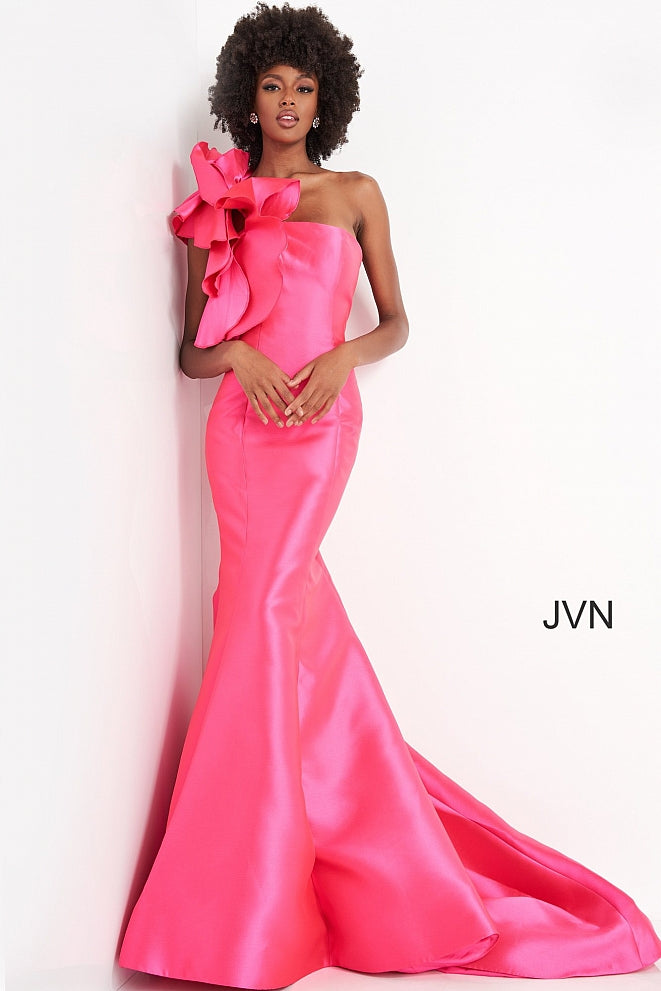 Pink mermaid hotsell dress with ruffles