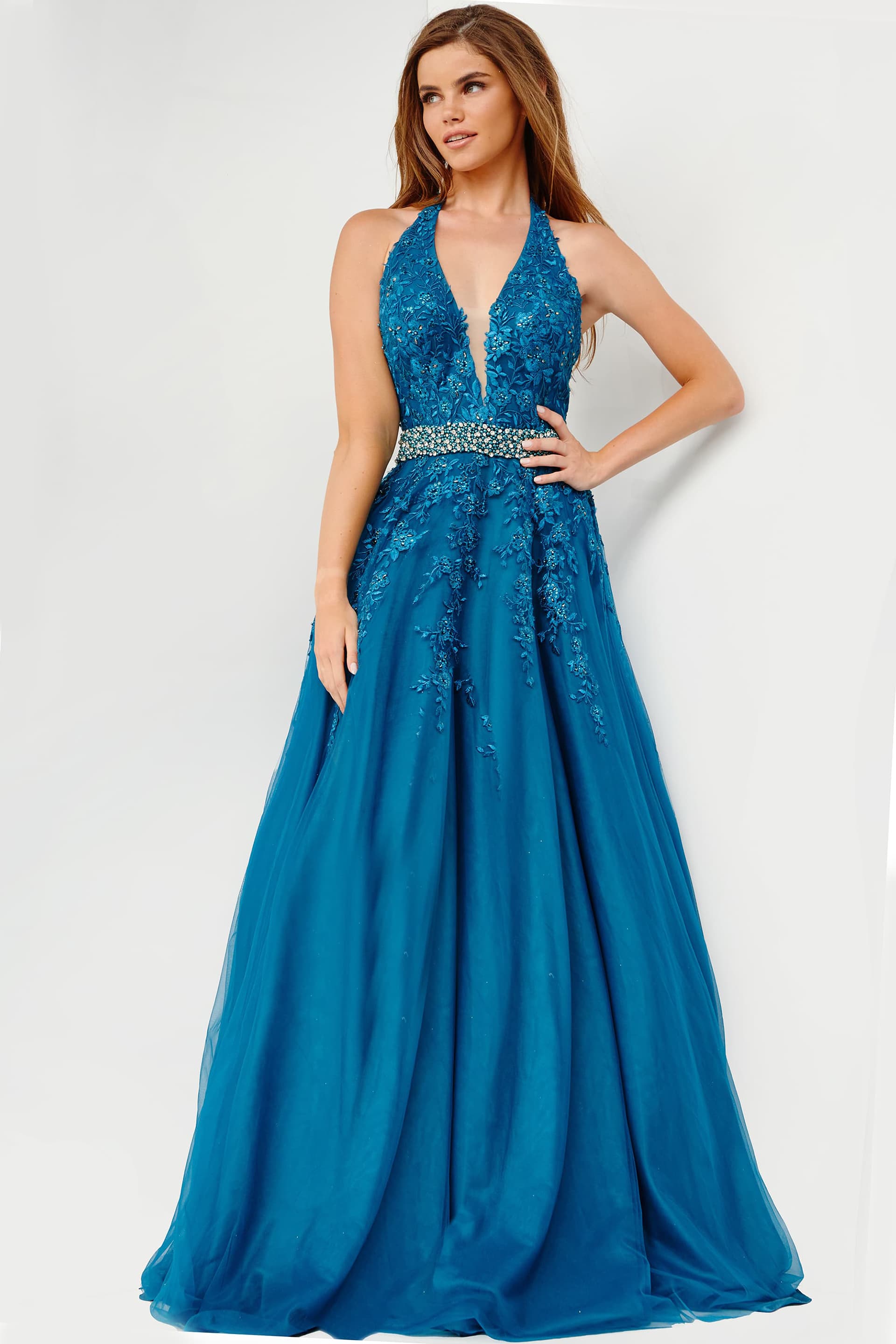 Teal Halter Prom Dresses