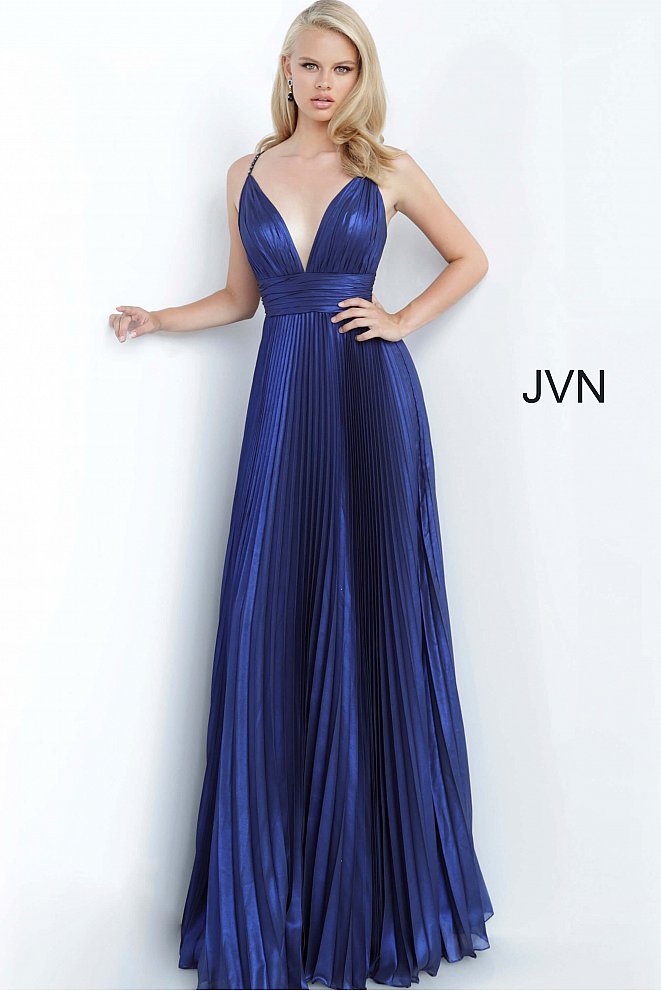 Jovani JVN03061 Size 6 Long Iridescent Pleated Prom Dress Navy Shimmer –  Glass Slipper Formals