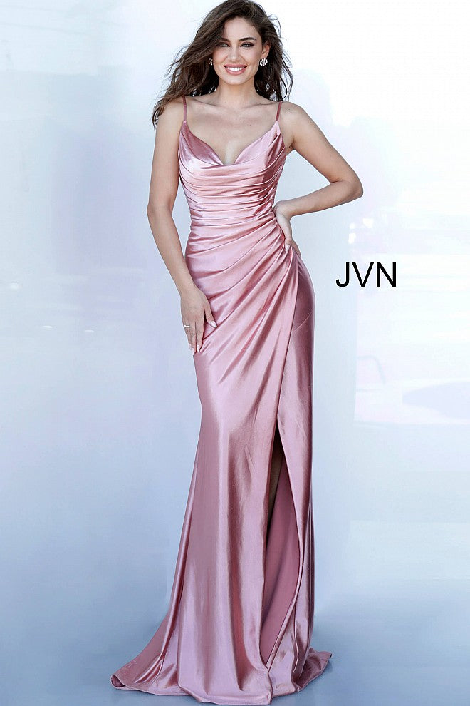 Jovani JVN03104 Ruched Satin Prom Dress Evening Gown Cowl Neck Gown